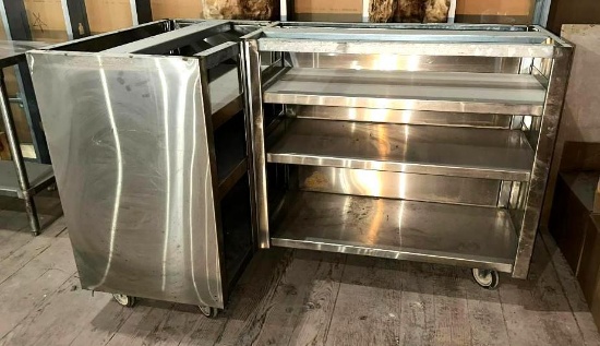 Custom Mobile Stainless Steel L-Shaped Cabinet on Casters, Shelves, Just Needs a Top