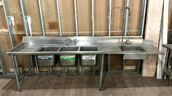 Commercial Stainless Steel 3-Compartment Stink w/ Side Wash Sink w/ Spray Wand