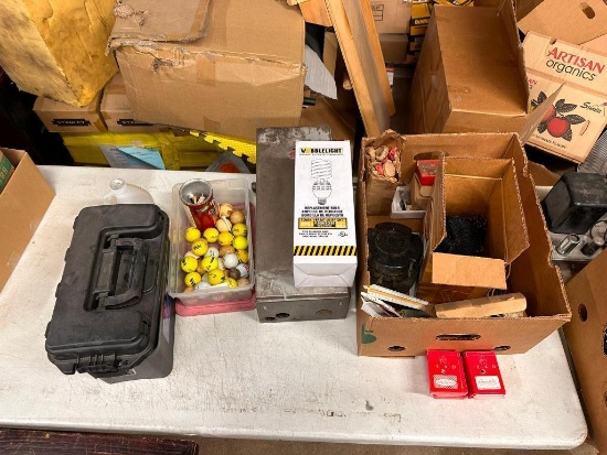 Table of Items, Golf Balls, Tube Amps, Light Bulb, Tool Box, Speakers, Misc.