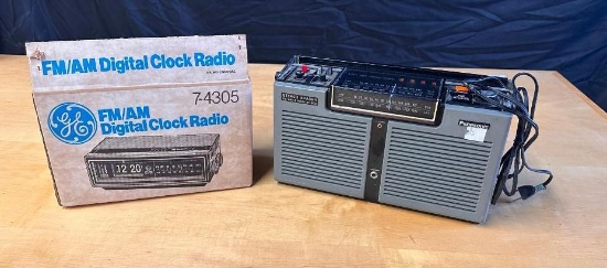 (2) NOS GE FM/AM Digital Clock Radio 74305, Panasonic RF-7100 FM/AM Stereo 8 Track