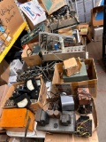 Large Group or Table Full of Vintage Tube Amps, Meters, Gauges, Parts, Misc.