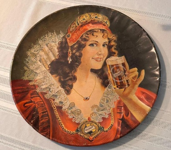 Vintage Falstaff Beer Tin German Lady 16in Plate/Tray Wall Hanger