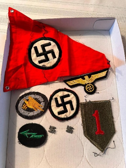 WWII Nazi German Patches, Pins and Flag, Swastika