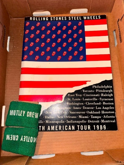 Motley Crew Sweatband Armbands, Rolling Stones 1989 Tour Paperback Program/Book