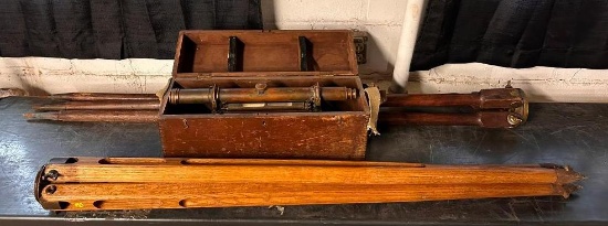 A. Saloe Co Antique Brass Transit and 2 Tripods, 1 Tripod Doesn't Fit to the Transit