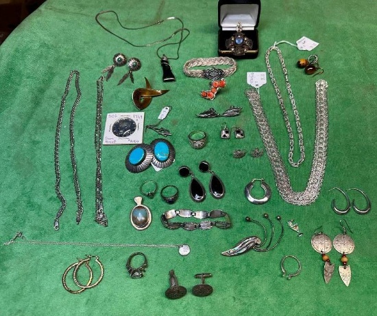 Vintage Costume Jewelry, Most is Sterling Silver, Some Stones and Turquois, Some Native American