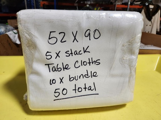 50 Cloth Tablecloths, 90in x 52in, Cleaned/ Bundled