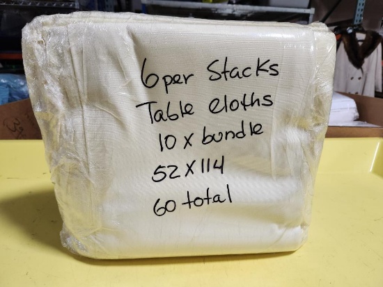 60 Cloth Tablecloths, 52in x 114in, Cleaned/Bundled