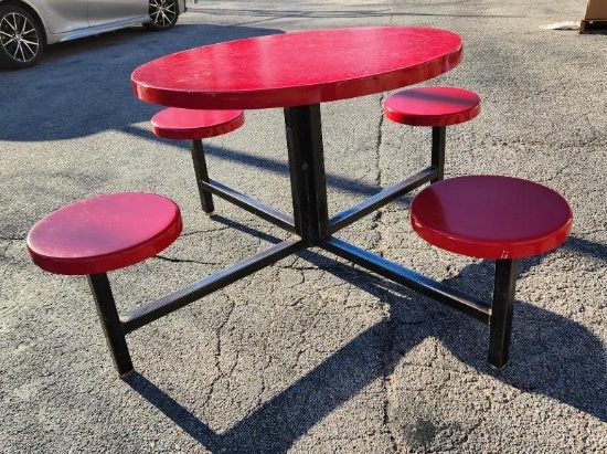 Commercial Holly Red 4-Seat Round Table on Steel Frame, 36in Dia. Table, 30in H