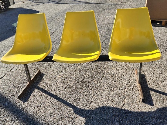 3-Person Seating Unit, Marigold Yellow, Molded Plastic Seats w/ Black Steel Frame