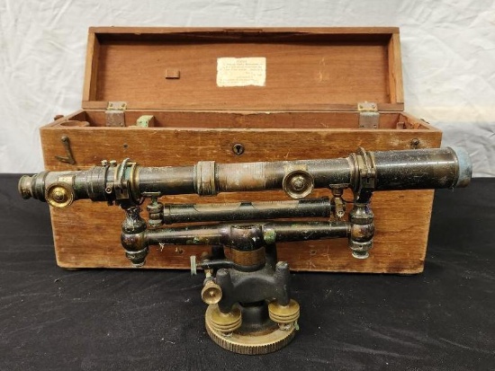 Vintage W & L. E. Brass Engineer's Transit Level Scope / Surveying Instrument in Case