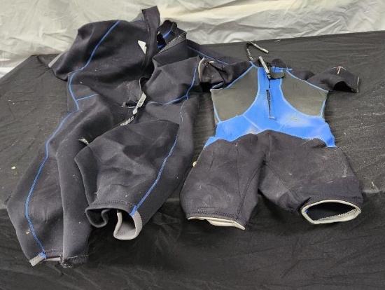 Lot of 2 Shorty Wetsuits / Diving Suits - Neoprene Size M & Rubber Size 2XL