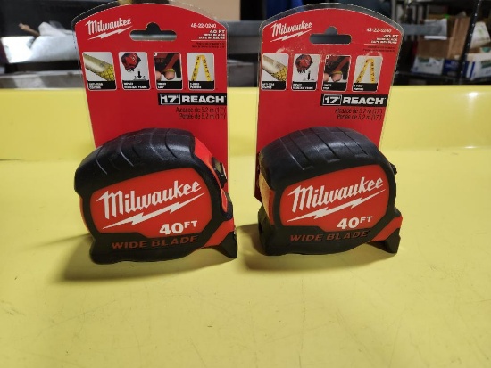 Two (2) New Milwaukee 40ft Wide Blade Tape Measures