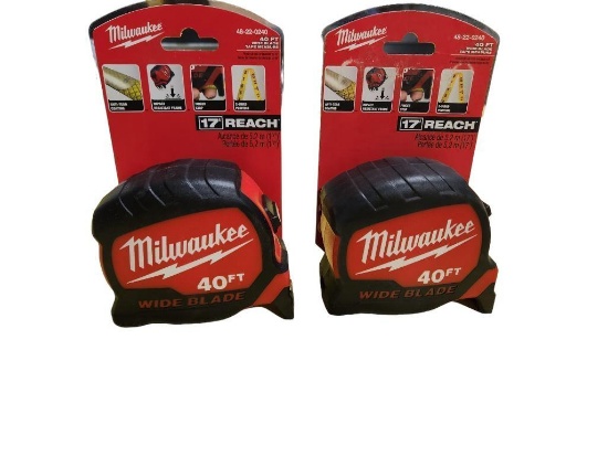 Two (2) New Milwaukee 40ft Wide Blade Tape Measures