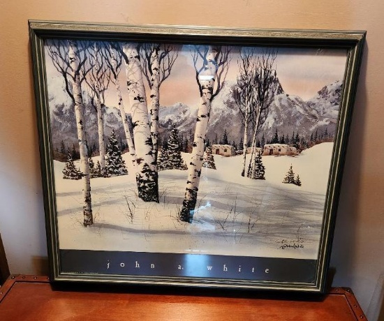 Framed John. A. White Winter Mountain Print, Signed, 27in x 30in | Art ...