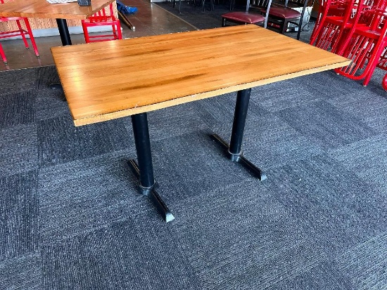 Restaurant Table, Solid Wood w/ Live Edge, Double Pedestal Base, 30in x 48in x 30in