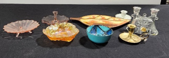 Assorted Art Glass Plates & Candle Holders