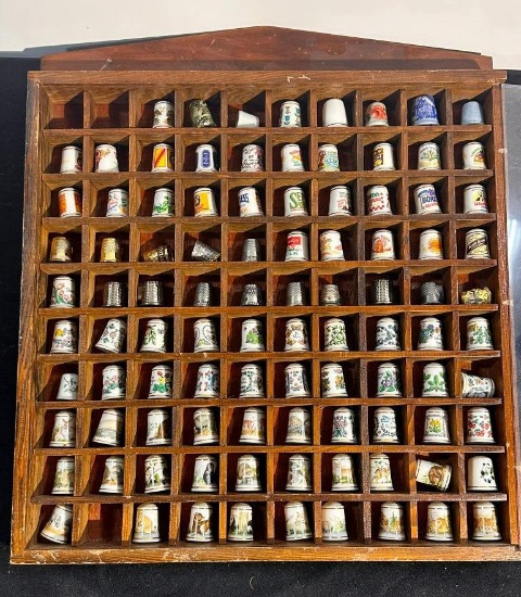 Thimble Collection in Wooden Display Case