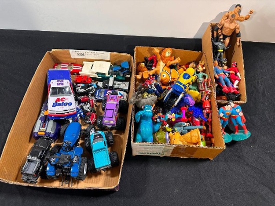 Group of Collecitble Toys; Cars, Animals, Wrestlers, Superman, etc