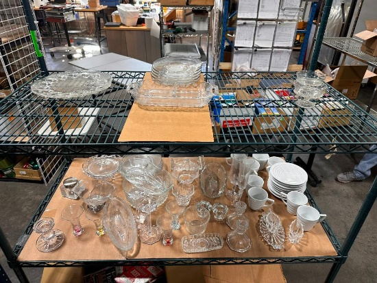 Large Group of Glassware, Coffee Mugs, Saucers, Candle Holders, Servingware, etc
