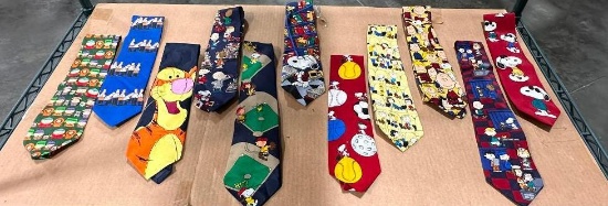 Lot of 11 Assorted Cartoon Character Neck Ties