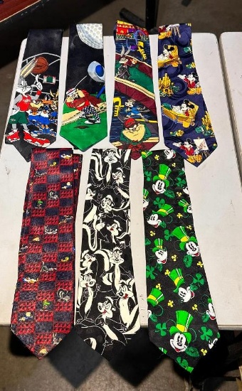 Lot of 7 Assorted Cartoon Character Neck Ties