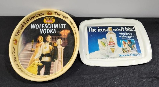 Lot of 2 Vintage Advrtising Trays; Wolfschmidt Vodka & Gilbey's Gin