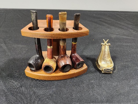 Group of Tobacco Pipes w/ Rack & Pipe Rests