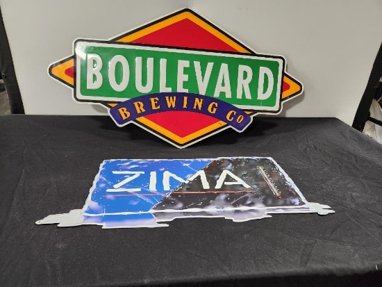 Lot of 2 Large Beer Metal Signs; Boulevard Brewing Co & Zima Thermometer