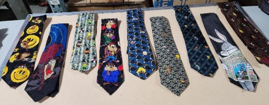 Lot of 9 Looney Tunes Character Neck Ties