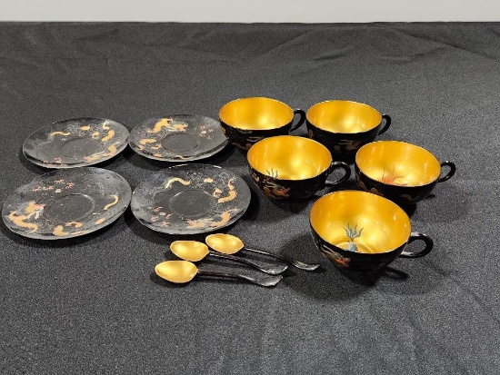 Vintage Foochow Ling Dai Mi Ware Lacquerware Incomplete Tea Set