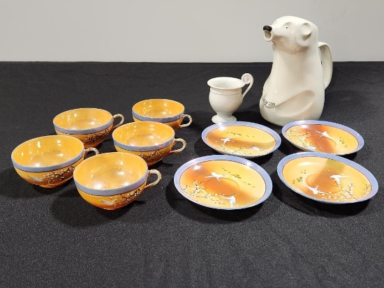 Vintage Tea Cups, Saucers, Polar Bear Creamer & Made in Japan Cups