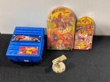 Lot of 4; Vintage Games, Hot Wheels Carrying Case & Golden Car Trophy Replica
