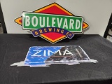Lot of 2 Large Beer Metal Signs; Boulevard Brewing Co & Zima Thermometer
