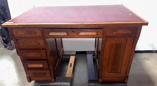 Antique Executives Desk, Double Pedestal, 50in Wide