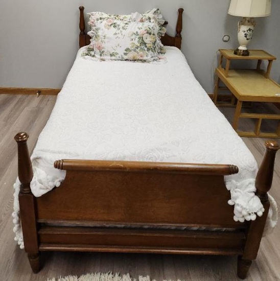Twin Plus Bed w/ Bedding, Box Spring & Mattress