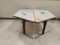 Lot of 2 T-Leg White Top Trapezoid Tables 57
