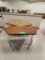 Lot of 3 T-Leg Woodgrain Trapezoid Tables 57