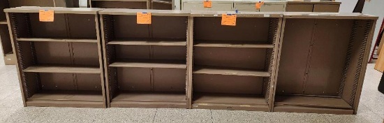 Lot of 4 Metal Bookcases 36" x 12 1/2" x 42" - (3) w/ Shelves