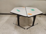 Lot of 2 T-Leg White Top Trapezoid Tables 57
