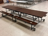 Brown Folding Cafeteria Lunch Table on Wheels 72