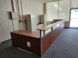 Bracket-Shape Reception Desk w/ Transaction Top & Privacy Screen 19 Ft. Long