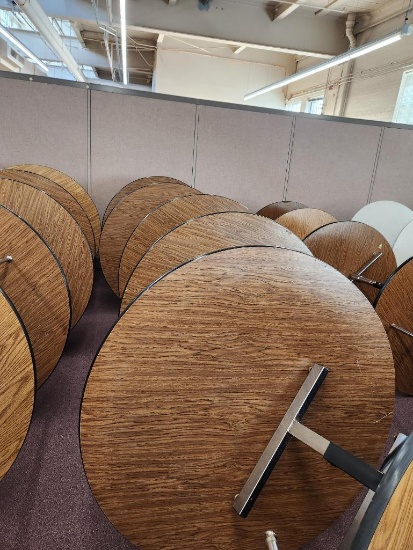 Six Woodgrain Laminate Top Round Tables, 48in