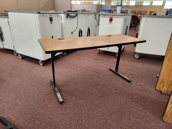 Lot of 4 Woodgrain Student / Task Tables, 24in x 60in Adjustable Height