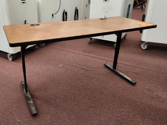 Lot of 4 Woodgrain Student / Task Tables, 24in x 60in Adjustable Height