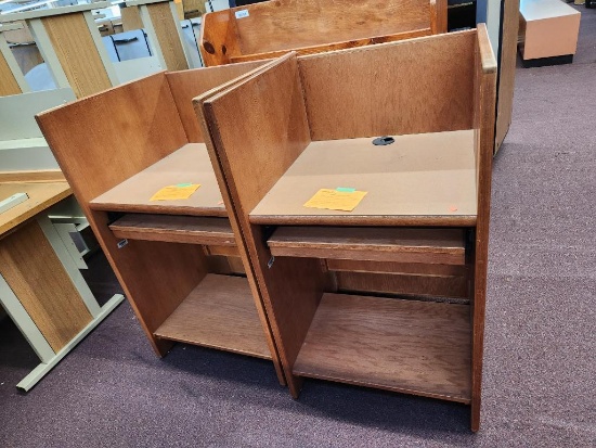 Pair of Work Stations, Privacy Sides, Cord Hole, Pull Out Tray, Lower Storage