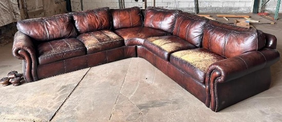 Sectional Leather Couch, Weathered, See Images for Condition