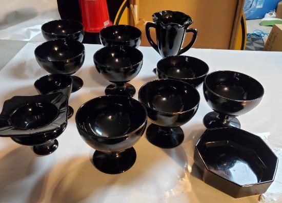 Vintage Black Amethyst Glass Sherbet Dishes & More