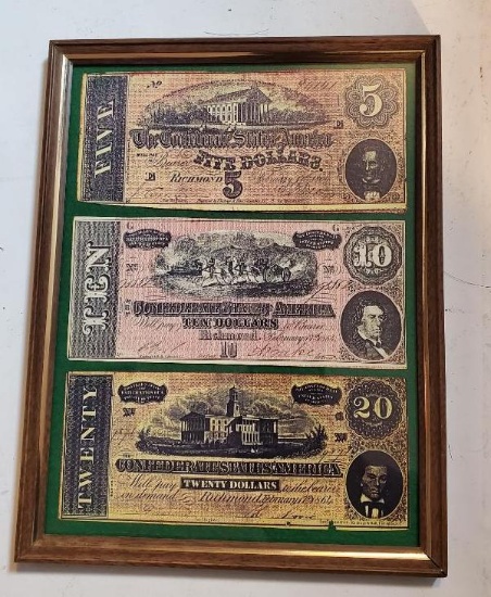 Framed Confederate States America Currency Notes