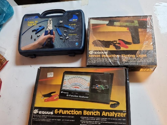 Lot of 3 Cable TV Tool Kit, Equus Xenon Inductive Timing Light & 6-Function Bench Analyzer